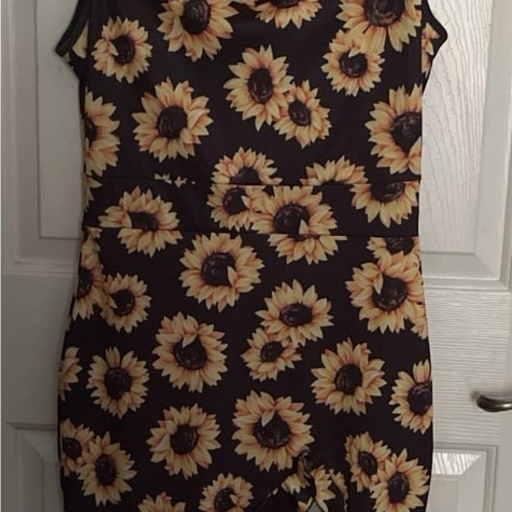 Sunflower Print Sleeveless Dress